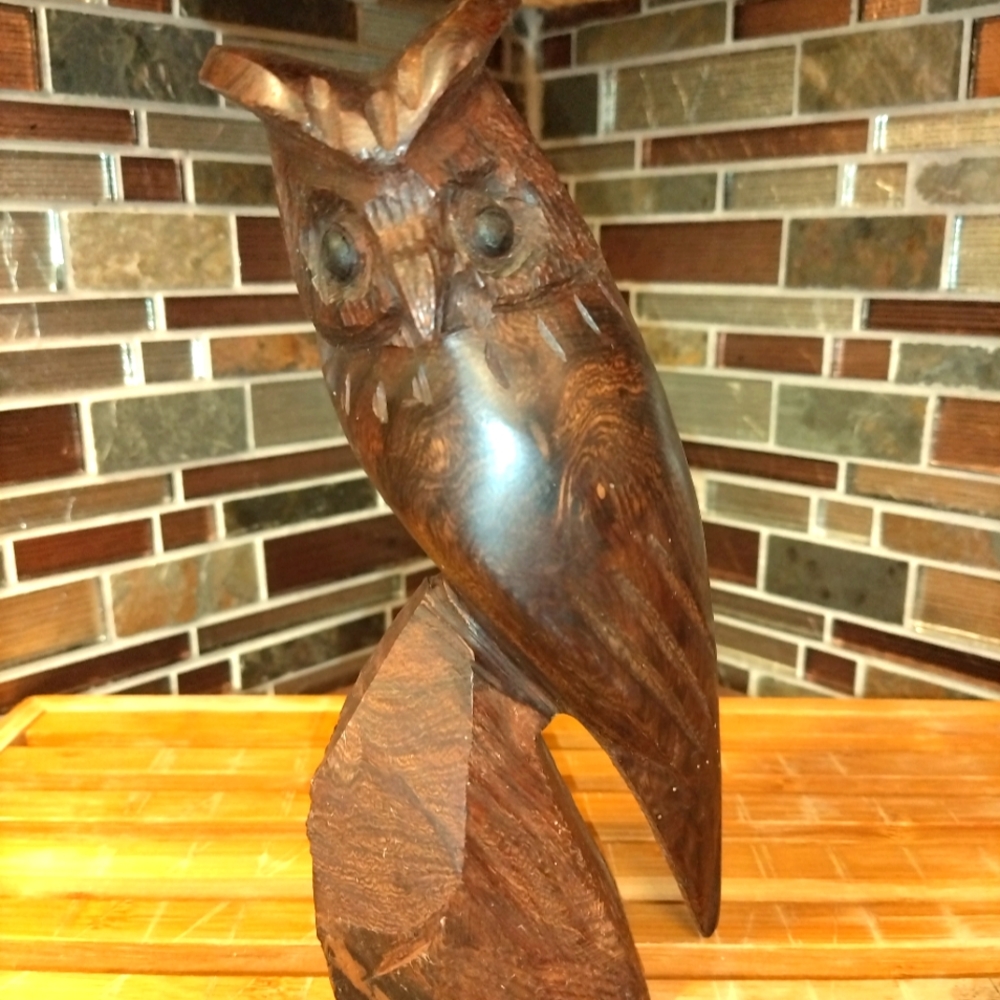 Hand carved Iron Wood Owl 🦉 7 in. Handmade sculpture art heavy